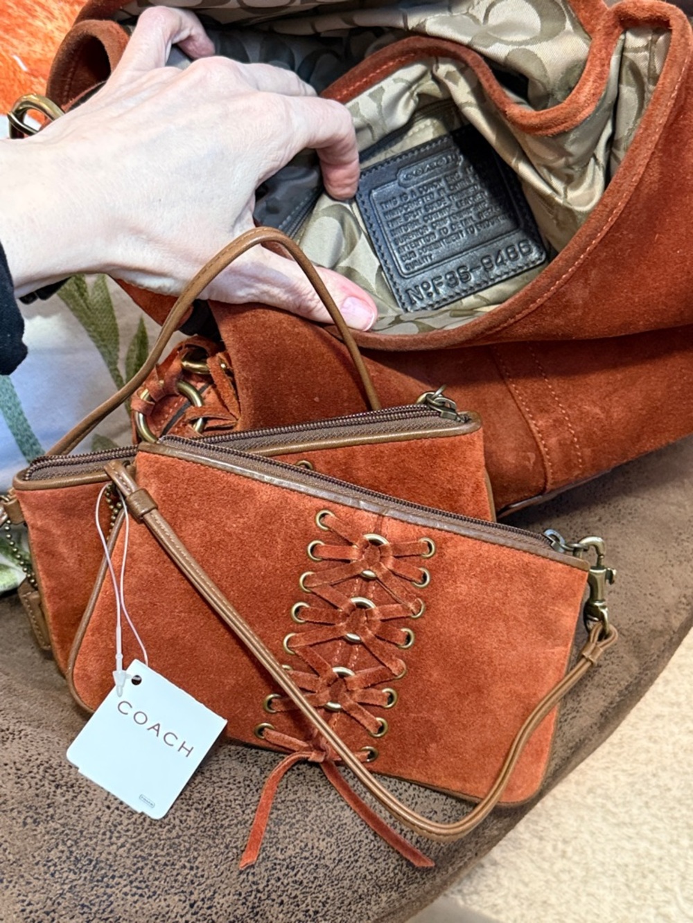 VINTAGE COACH WRISTLET LACED CORSET BRASS CHARM TASSEL RARE Y2K RUST SUEDE NWT - Picture 4 of 16